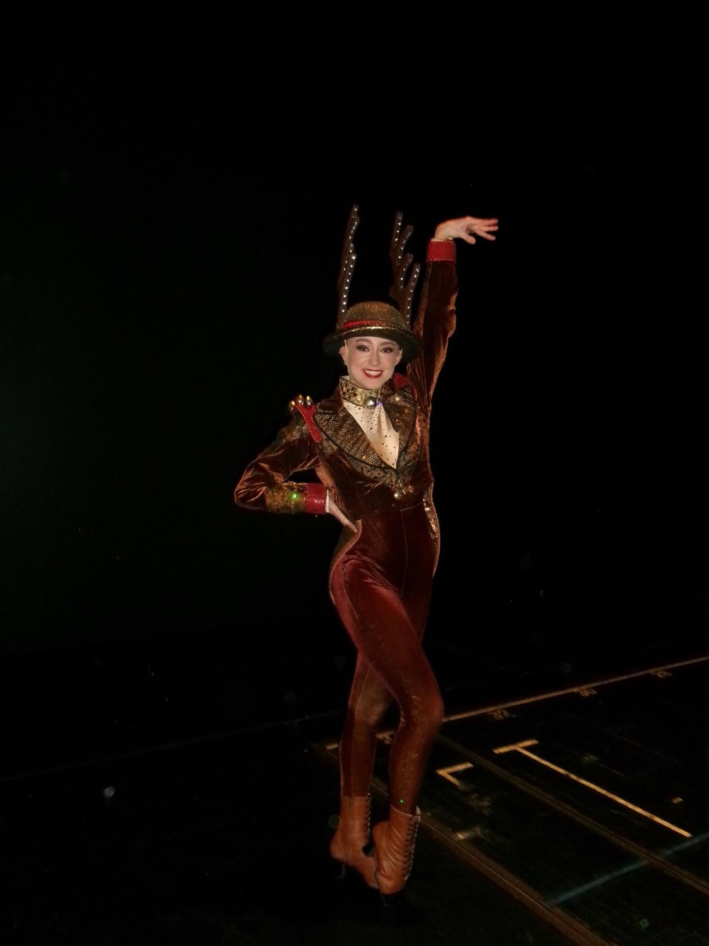 Christina in Rockettes costume backstage